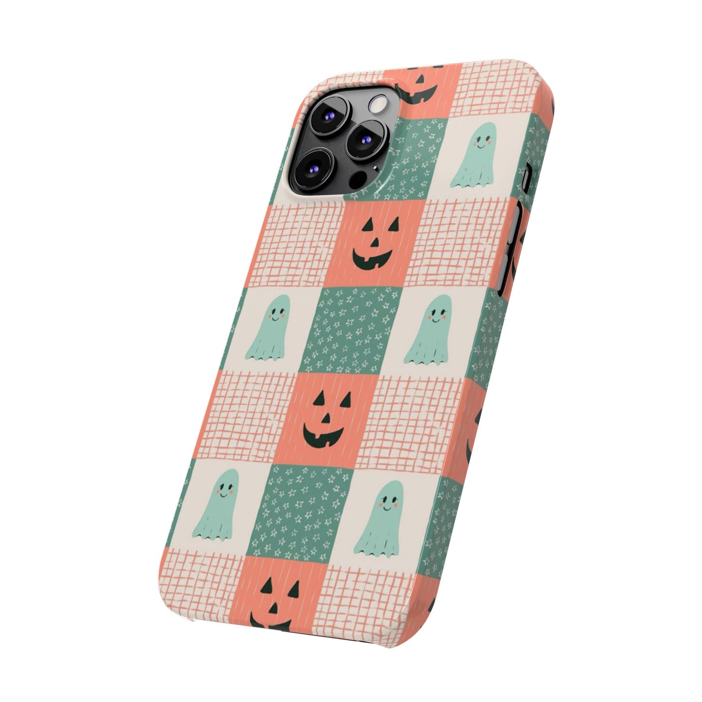 Ghost and Pumpkin Checkered Slim iPhone Case