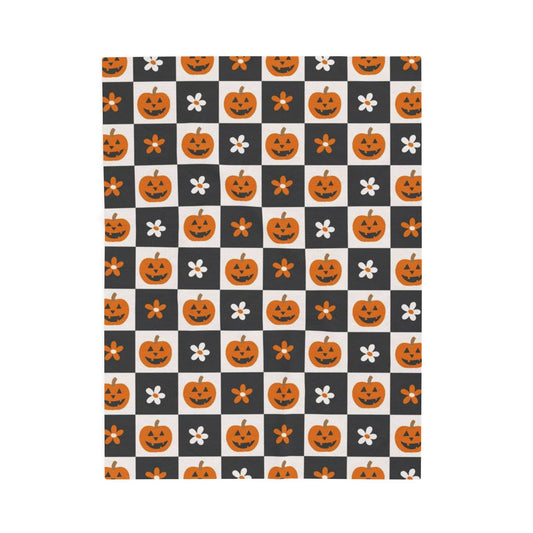 Checkered Pumpkin Florals Velveteen Plush Blanket