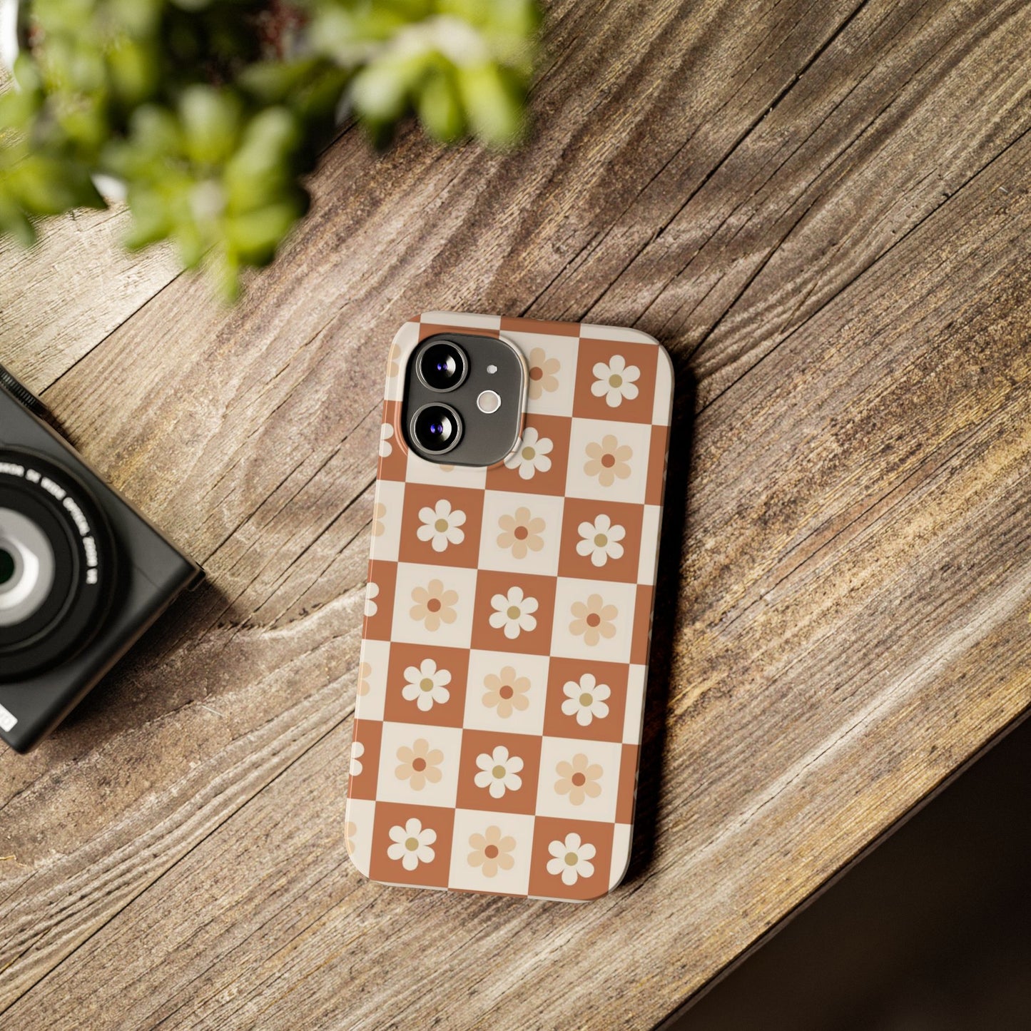 Autumn Checkered Floral Slim iPhone Case