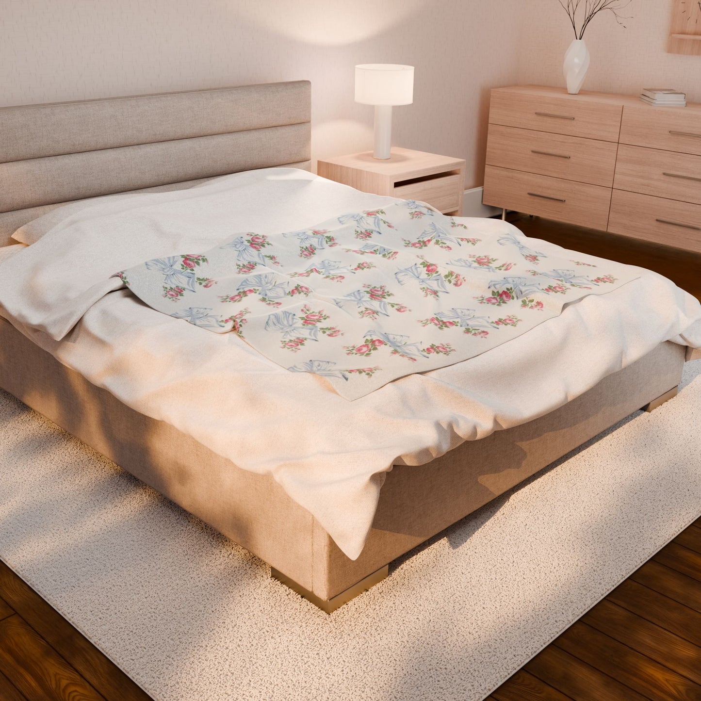 Rosa Beaux Blue Velveteen Plush Blanket
