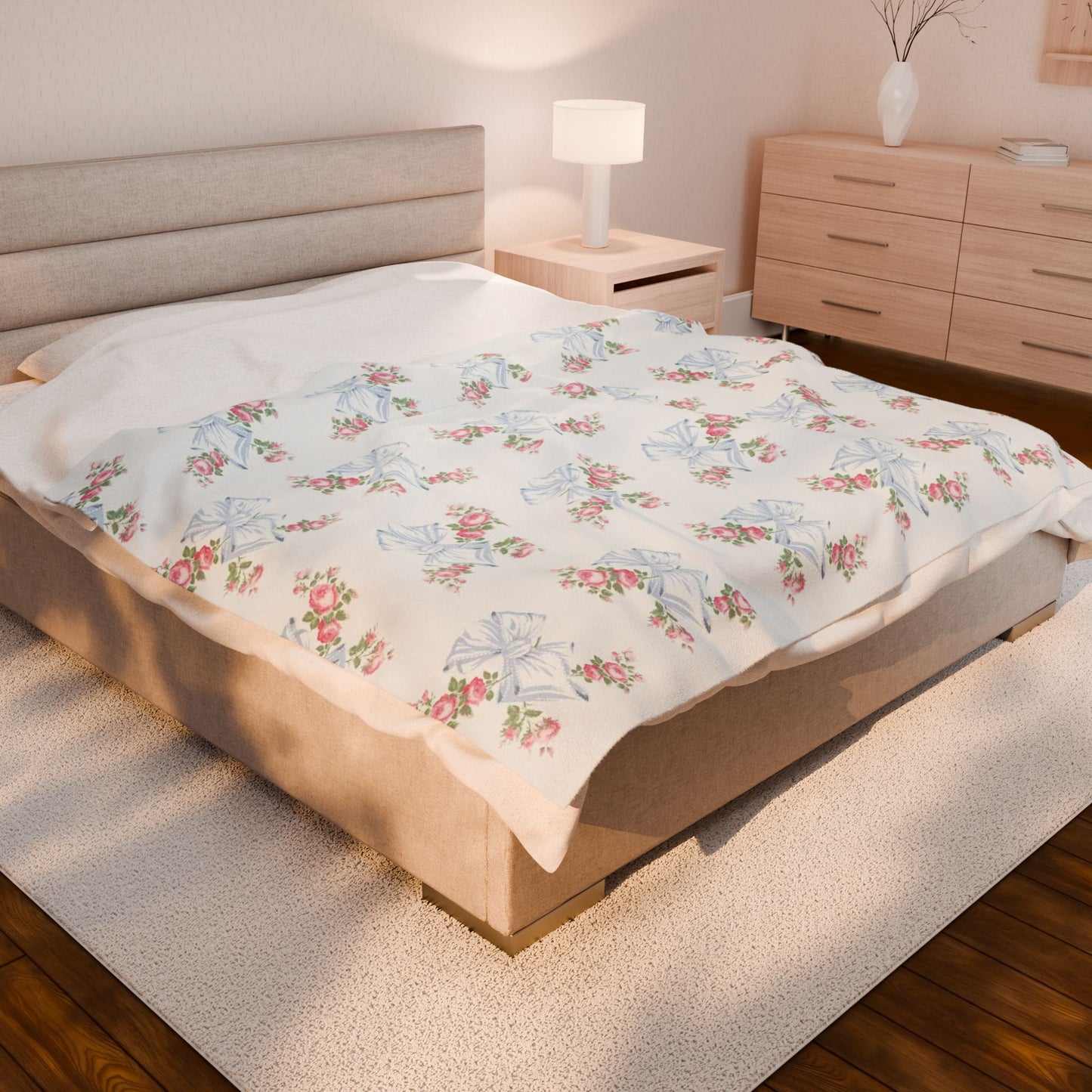 Rosa Beaux Blue Velveteen Plush Blanket