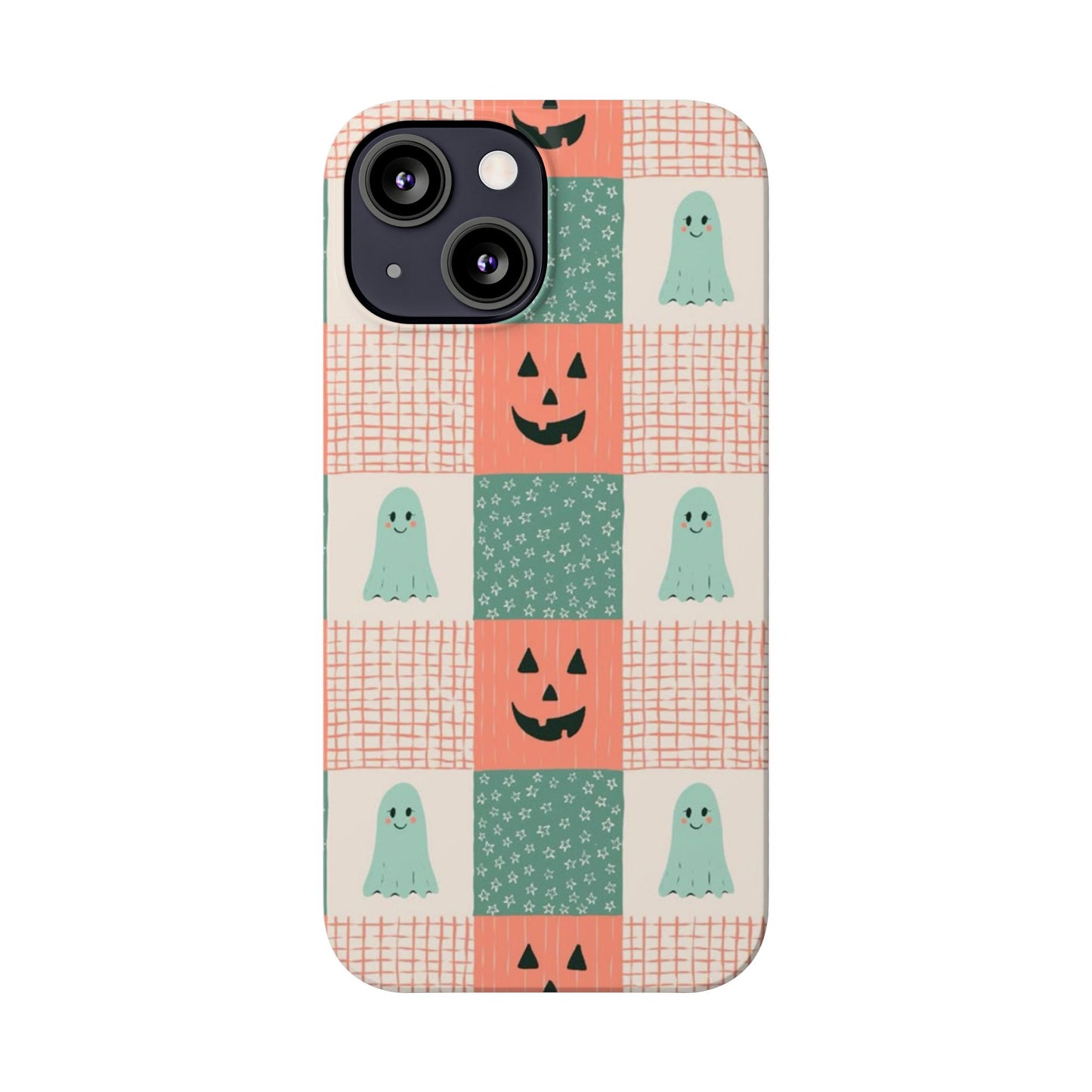 Ghost and Pumpkin Checkered Slim iPhone Case