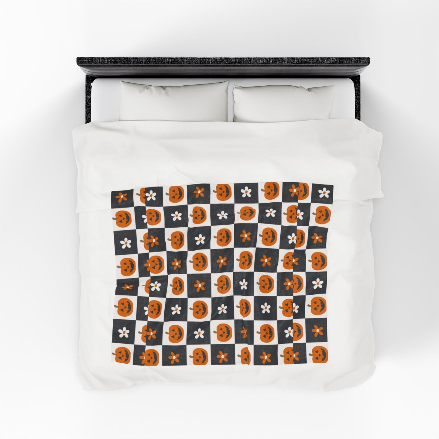 Checkered Pumpkin Florals Velveteen Plush Blanket