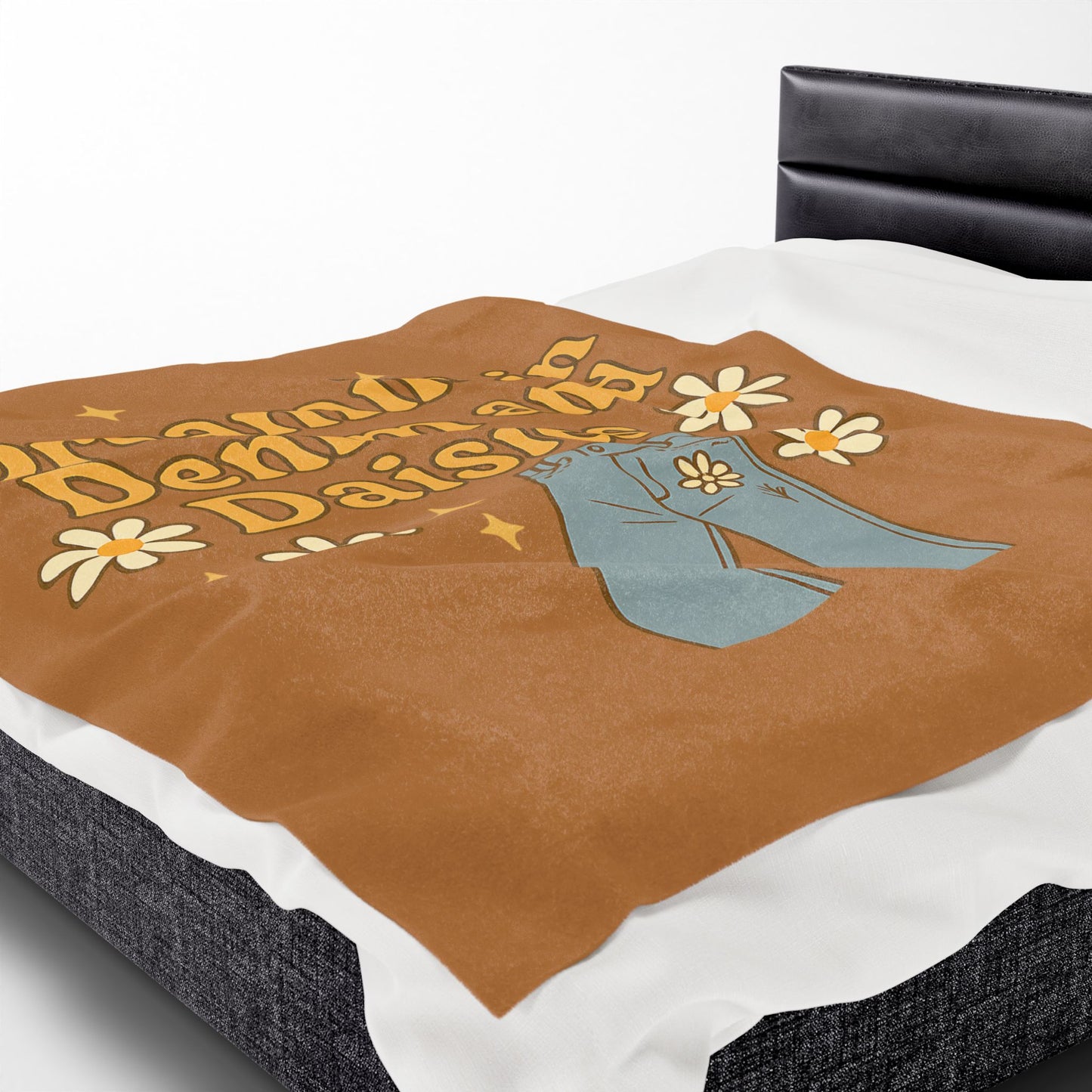 Dreaming in Denim and Daisies Velveteen Plush Blanket