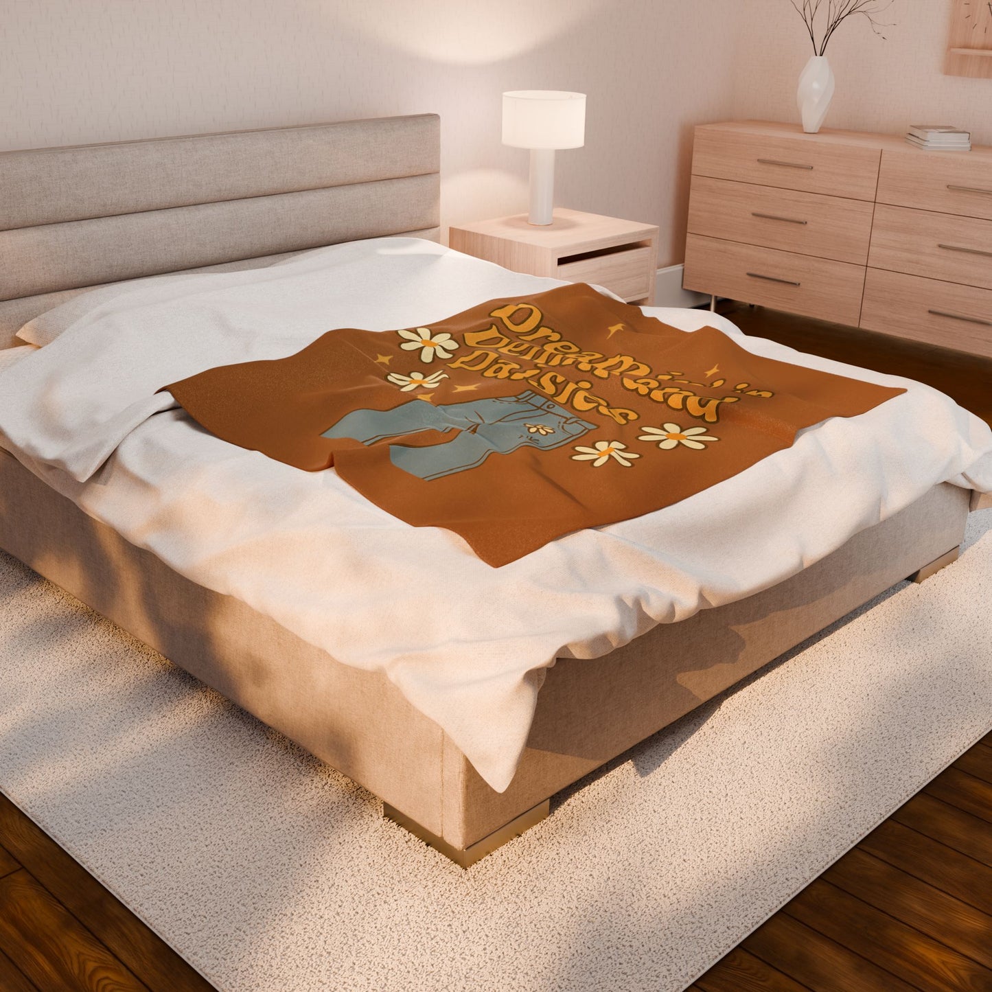 Dreaming in Denim and Daisies Velveteen Plush Blanket