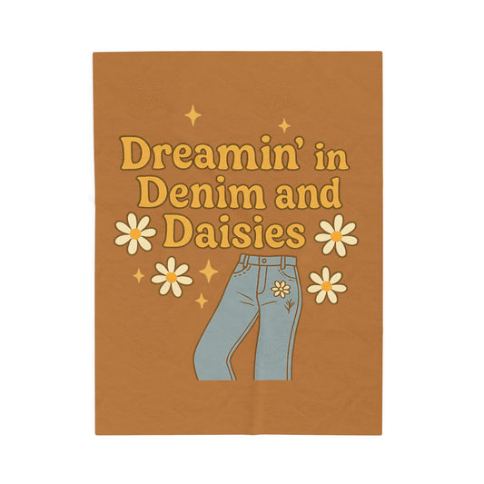 Dreaming in Denim and Daisies Velveteen Plush Blanket