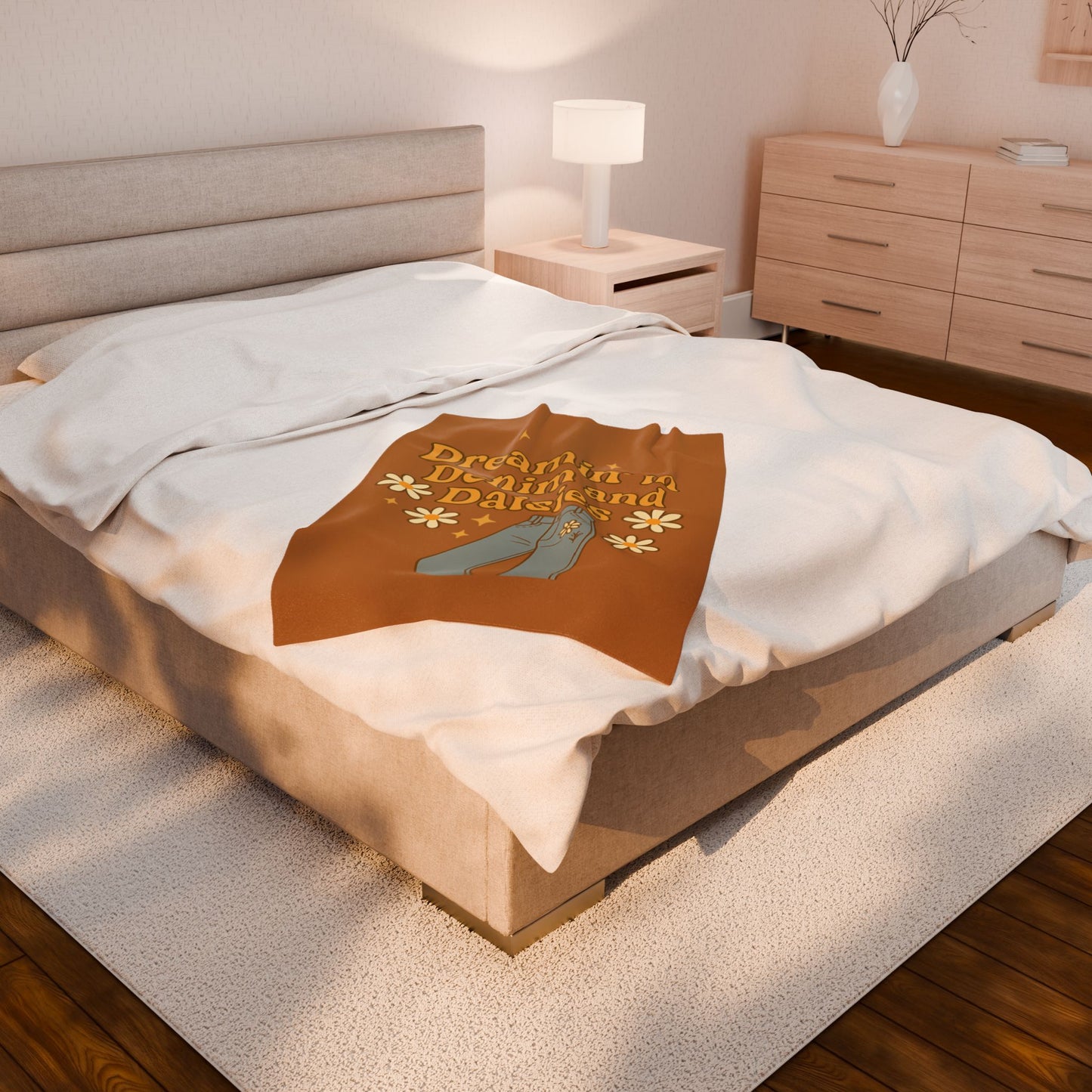 Dreaming in Denim and Daisies Velveteen Plush Blanket