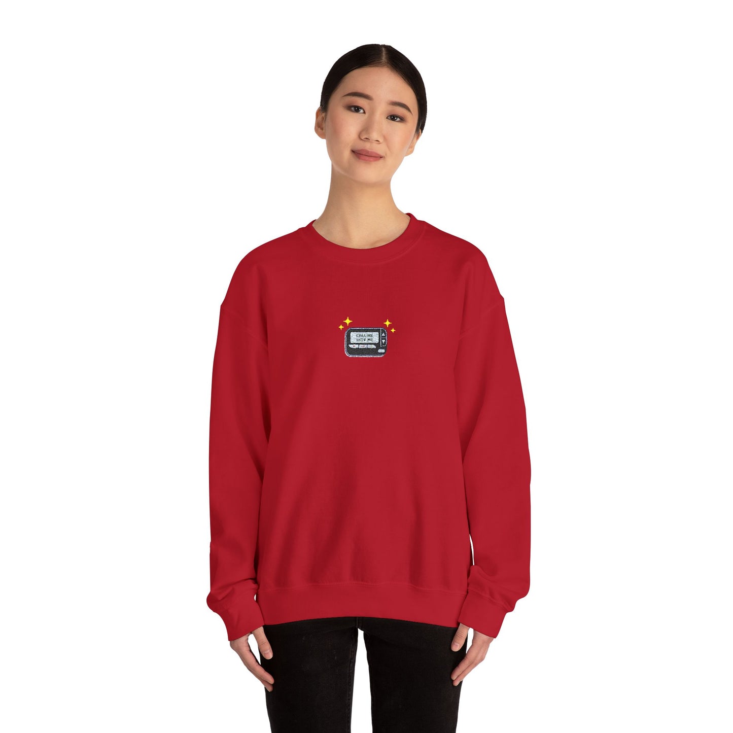Call Me Beep Me Pager Embroidered Crewneck Sweatshirt