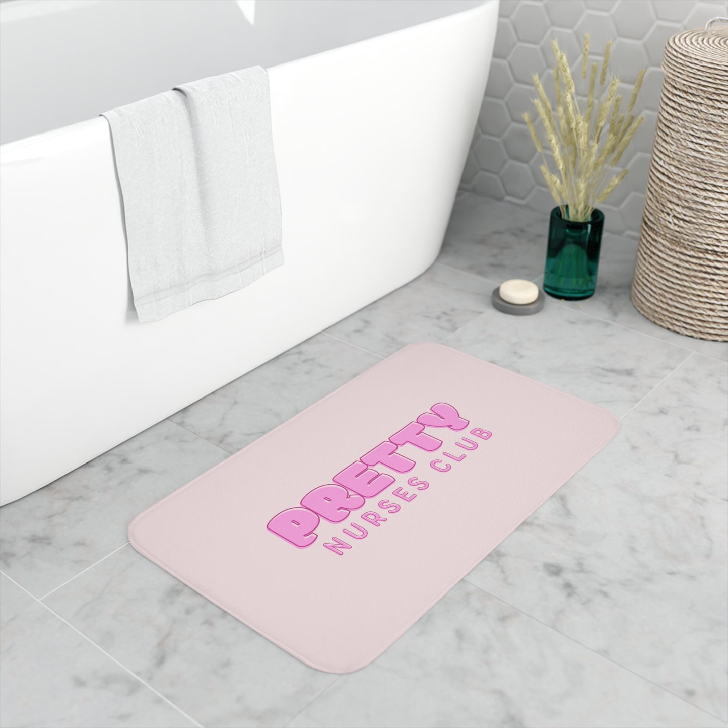 Pretty Nurses Club Pink Memory Foam Bath Mat