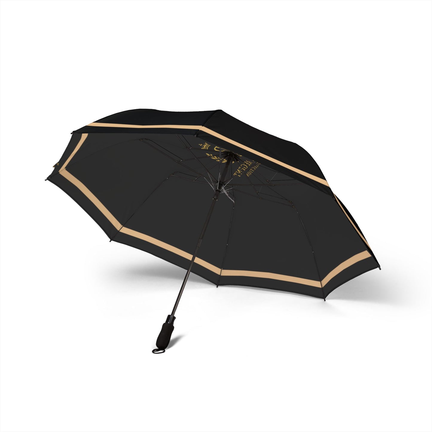 The Regent Collection Semi-Automatic Foldable Luxury Umbrella Black with Gold Stripe