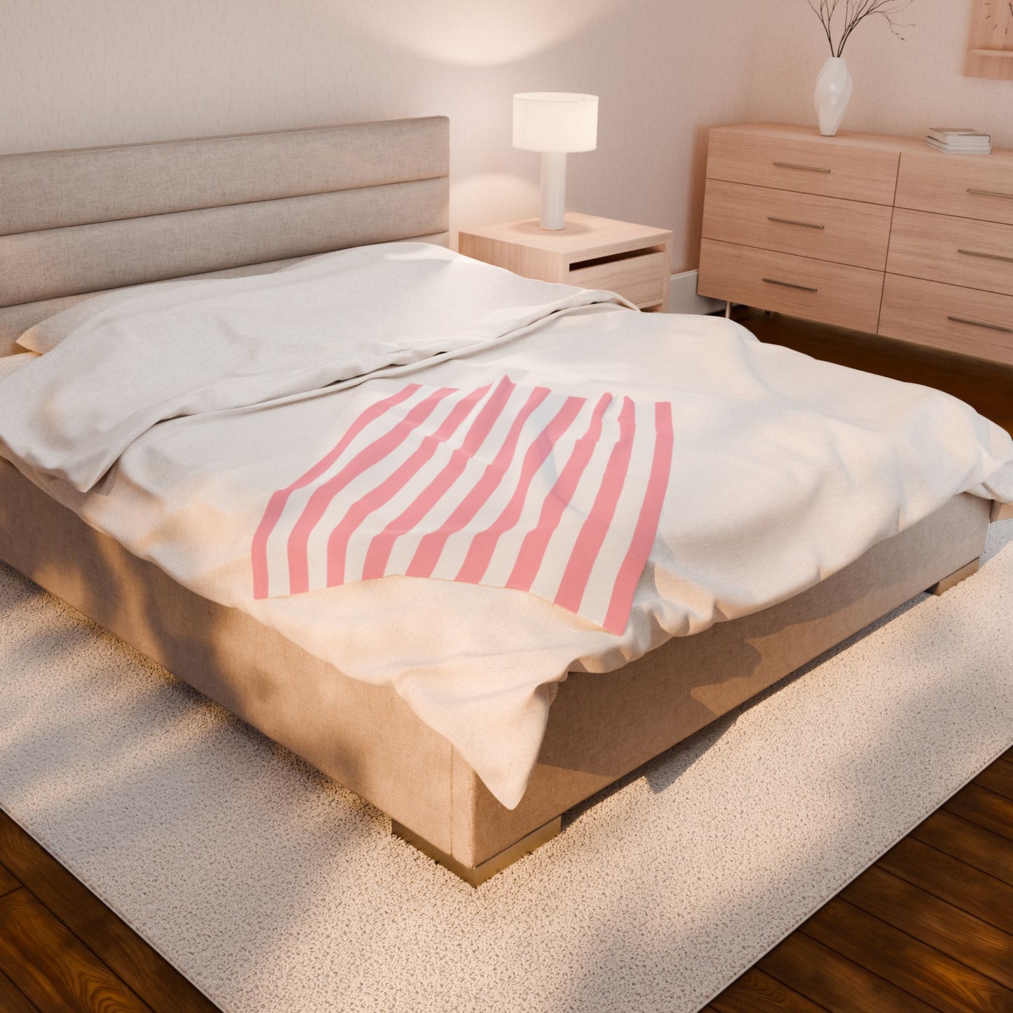Pink Striped Summer Velveteen Plush Blanket
