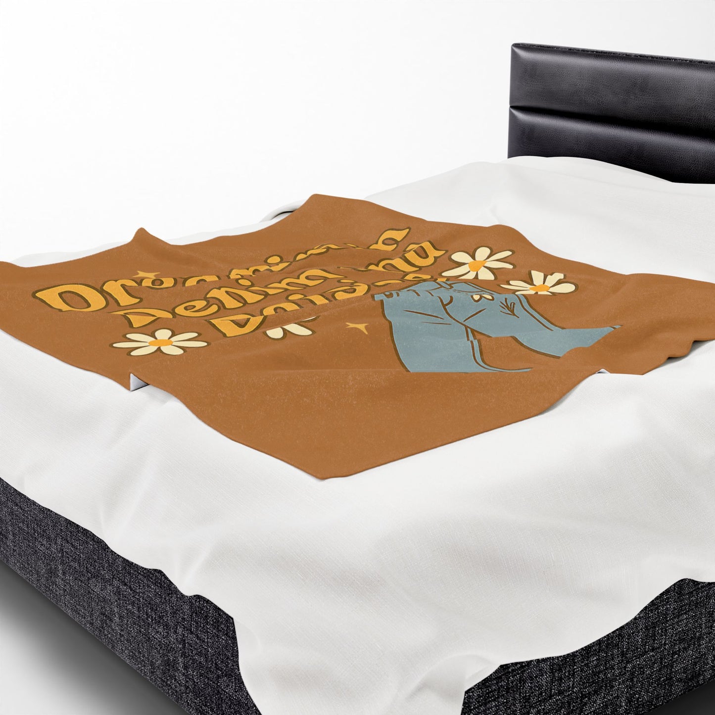 Dreaming in Denim and Daisies Velveteen Plush Blanket