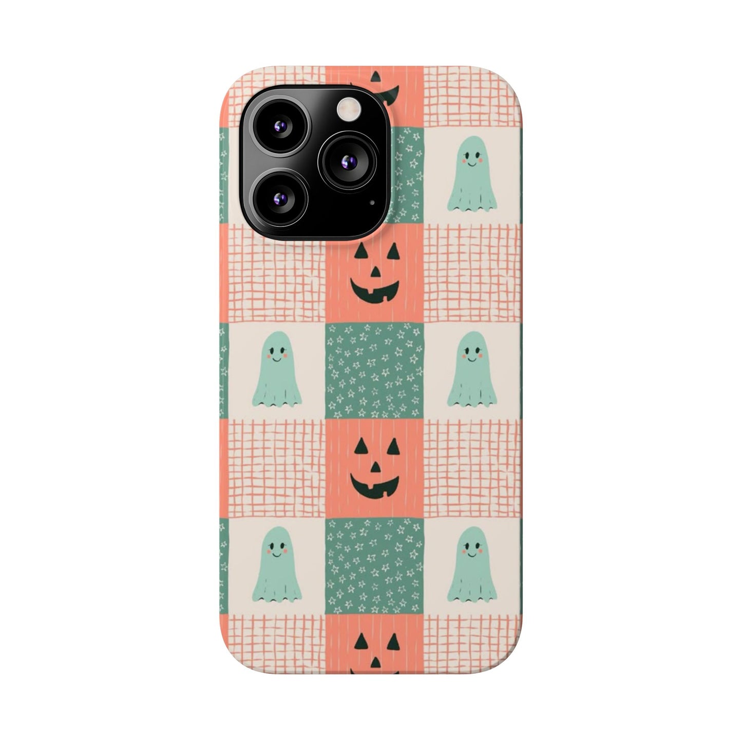Ghost and Pumpkin Checkered Slim iPhone Case