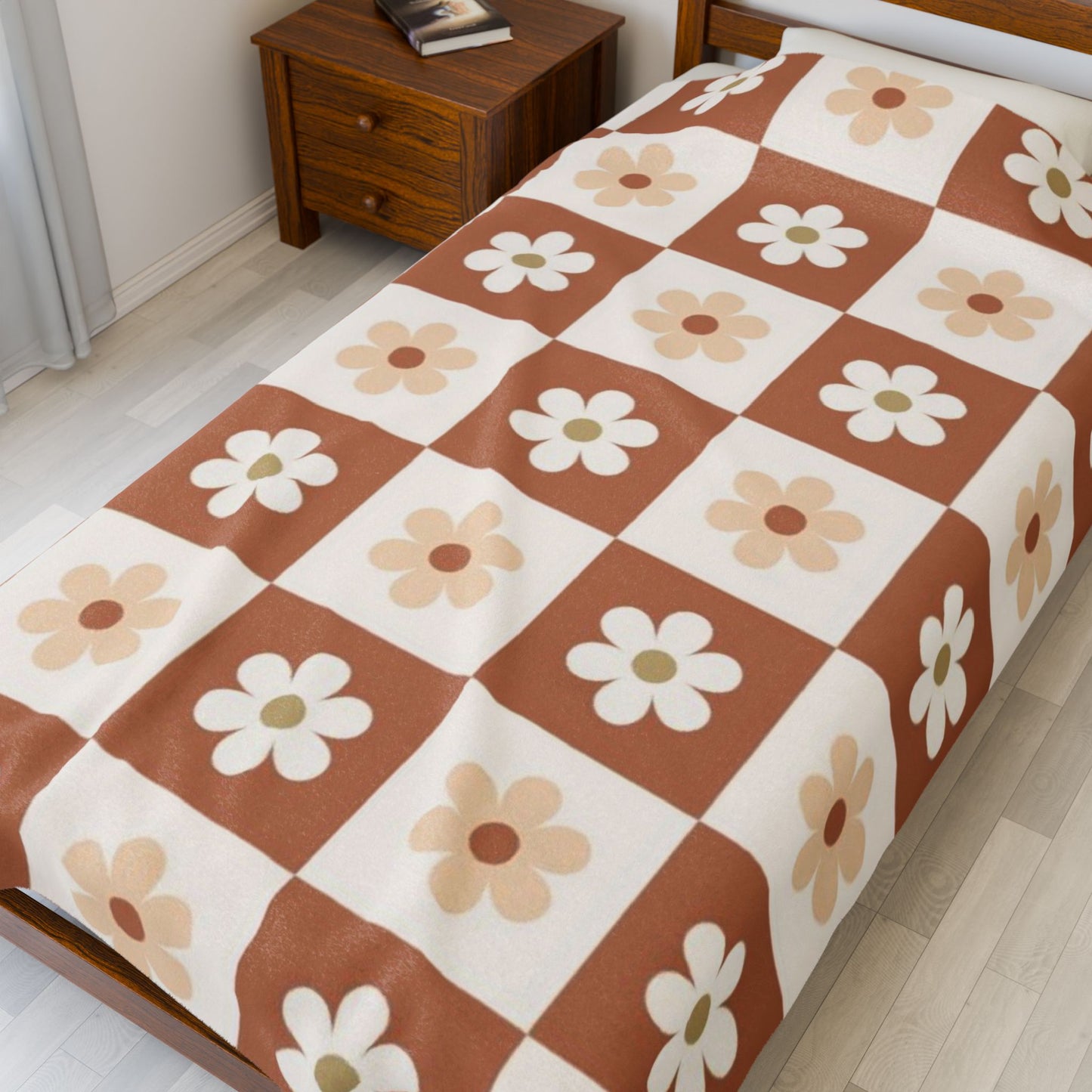 Autumn Checkered Floral Velveteen Plush Blanket