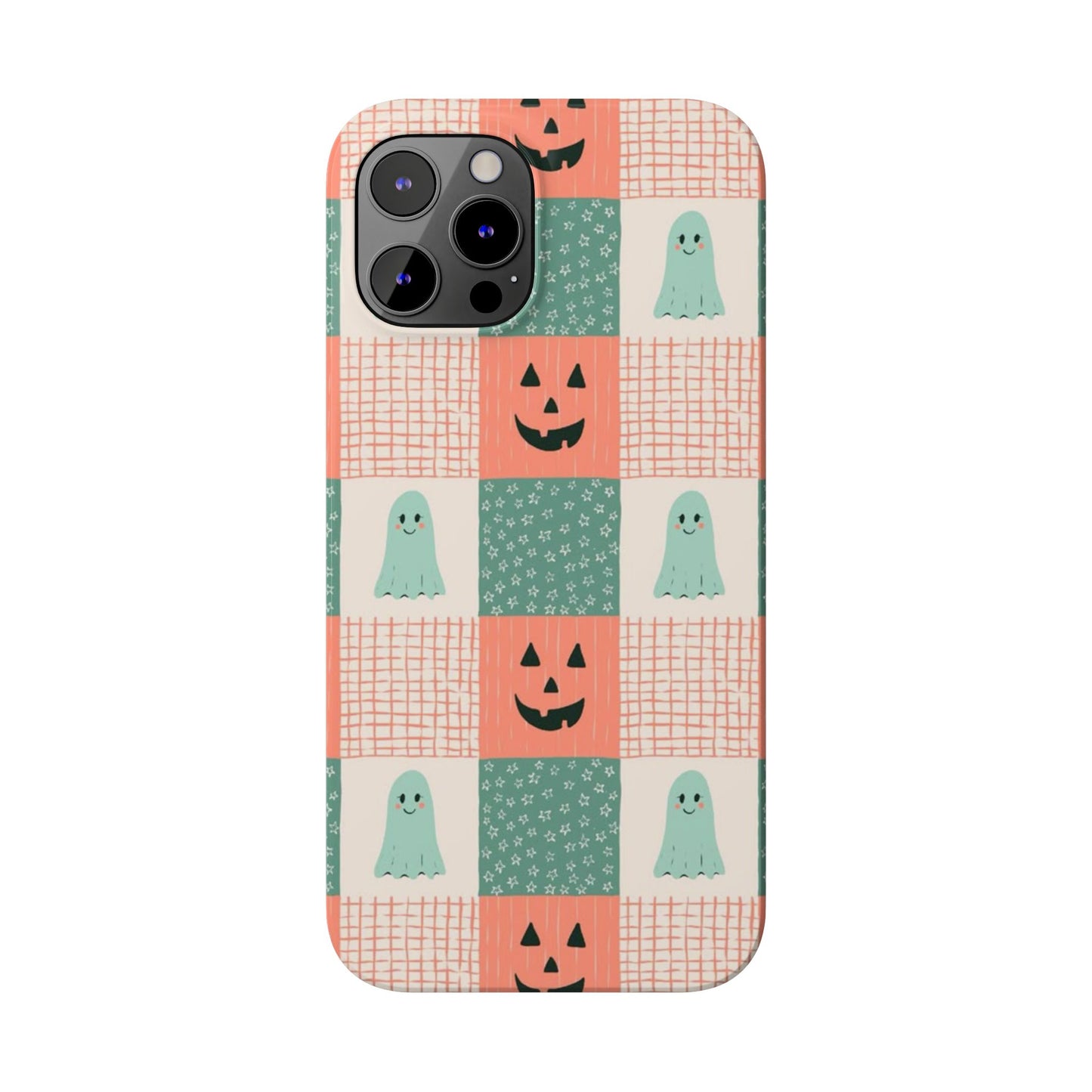 Ghost and Pumpkin Checkered Slim iPhone Case
