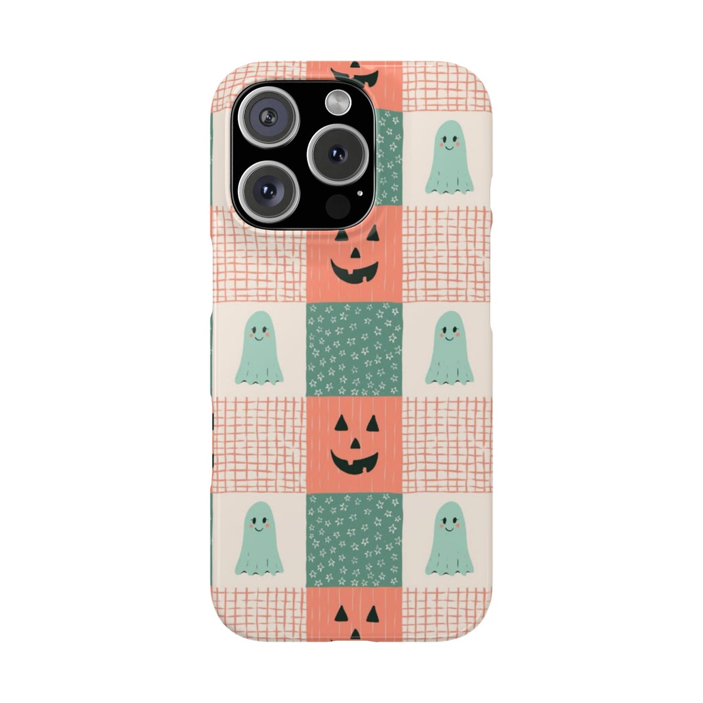 Ghost and Pumpkin Checkered Slim iPhone Case
