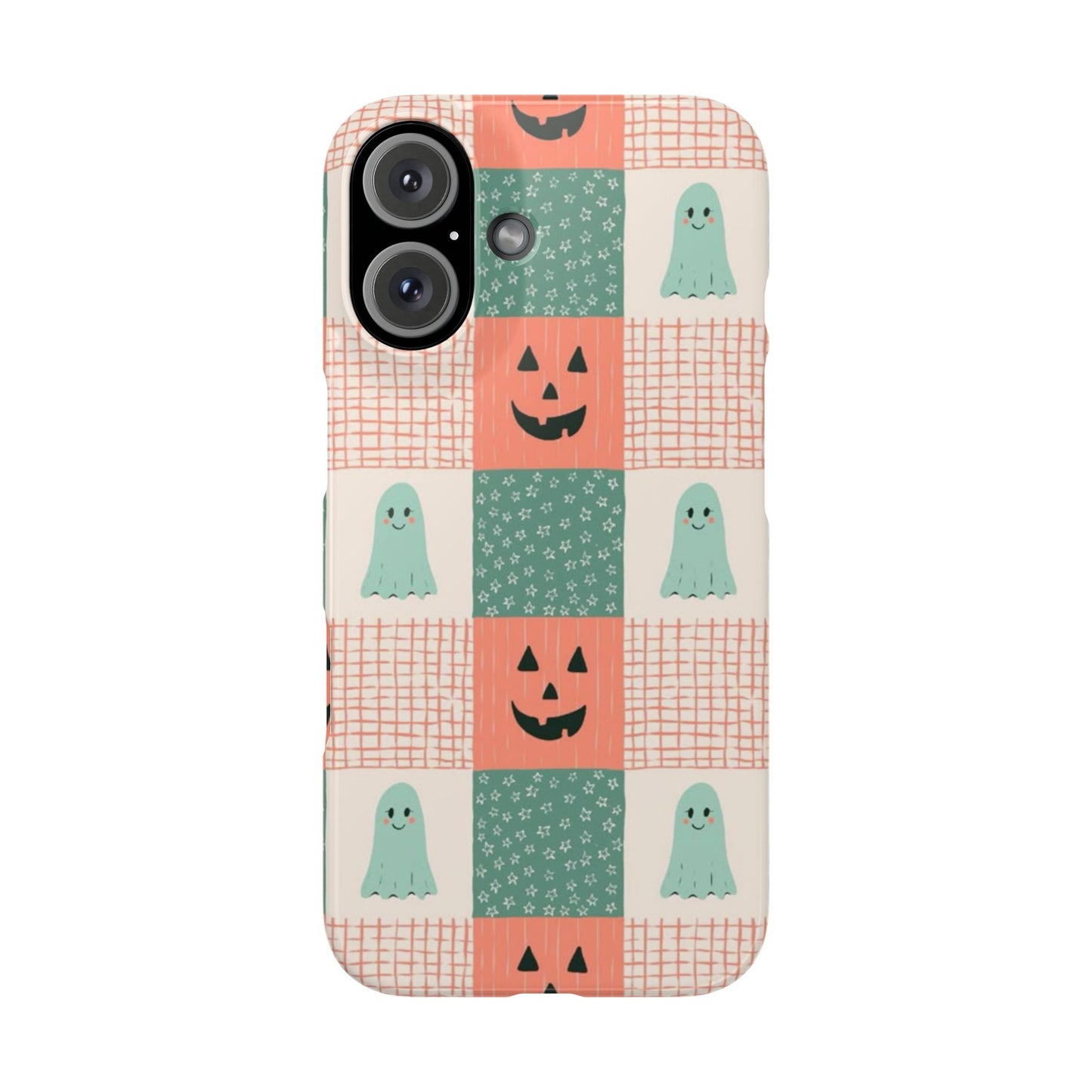 Ghost and Pumpkin Checkered Slim iPhone Case
