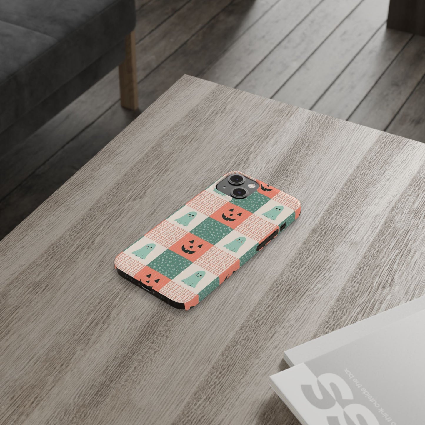 Ghost and Pumpkin Checkered Slim iPhone Case