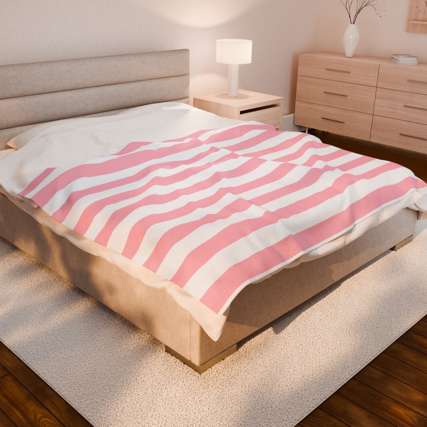 Pink Striped Summer Velveteen Plush Blanket