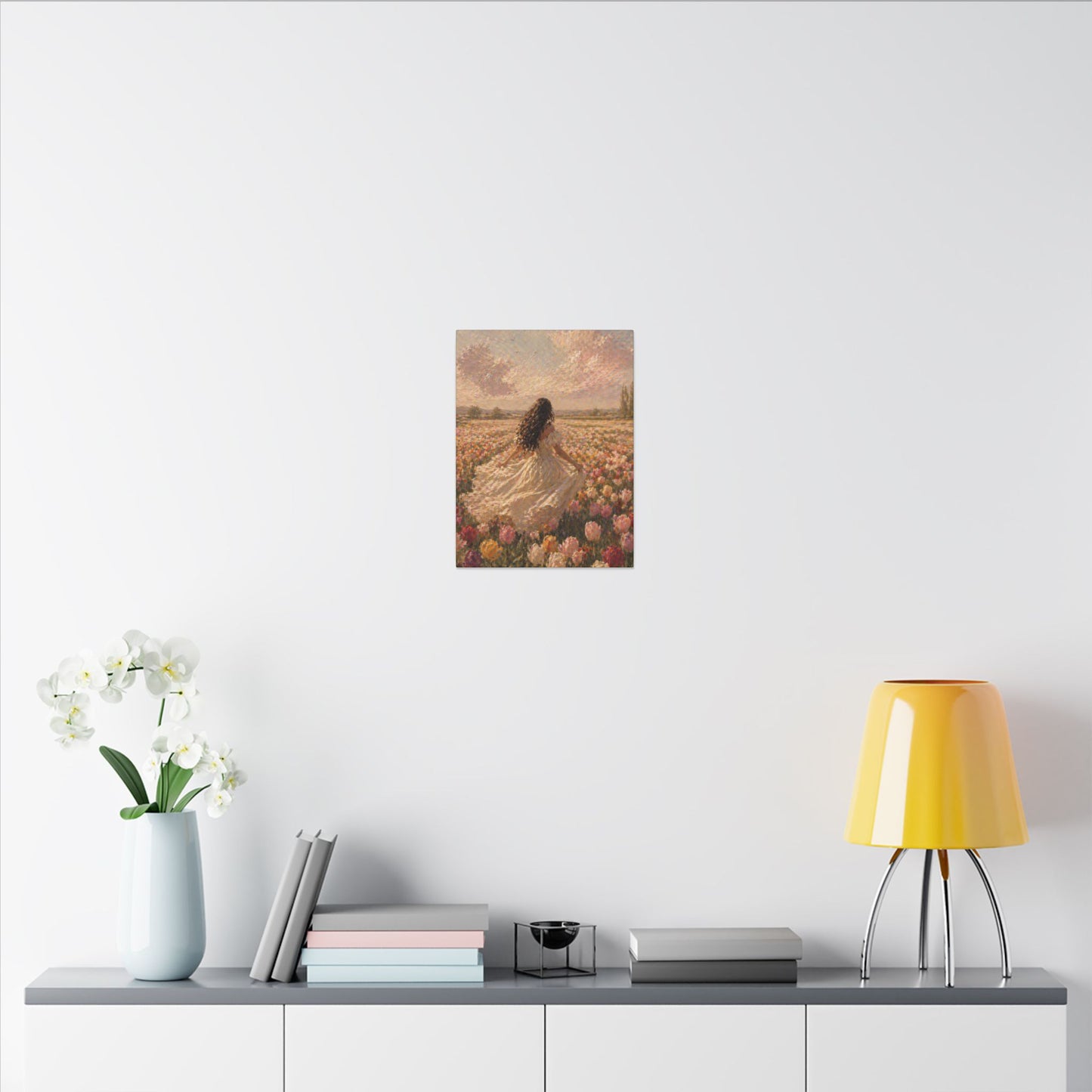 Spring Meadow Canvas Print - Woman in Lavender Field Matte Stretched Wall Art