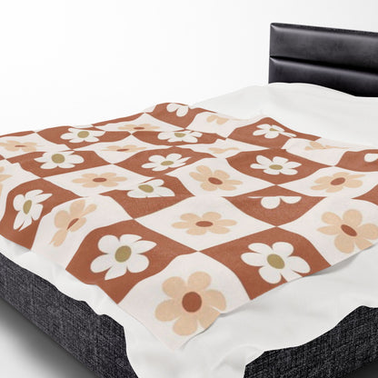 Autumn Checkered Floral Velveteen Plush Blanket