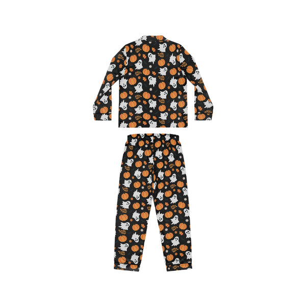 Boo Pumpkins Black Satin Pajama Set