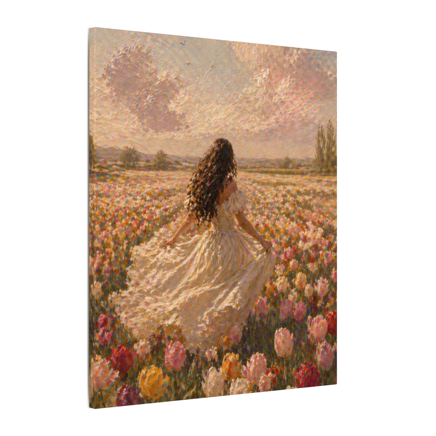 Spring Meadow Canvas Print - Woman in Lavender Field Matte Stretched Wall Art