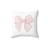 Striped Pink Bow Faux Suede Square Pillow