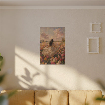 Spring Meadow Canvas Print - Woman in Lavender Field Matte Stretched Wall Art