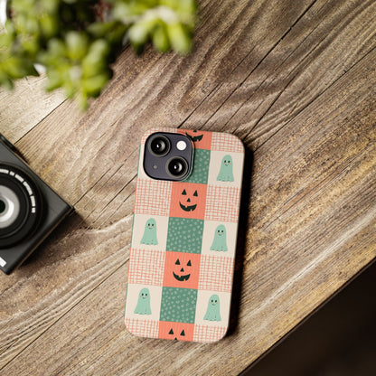 Ghost and Pumpkin Checkered Slim iPhone Case