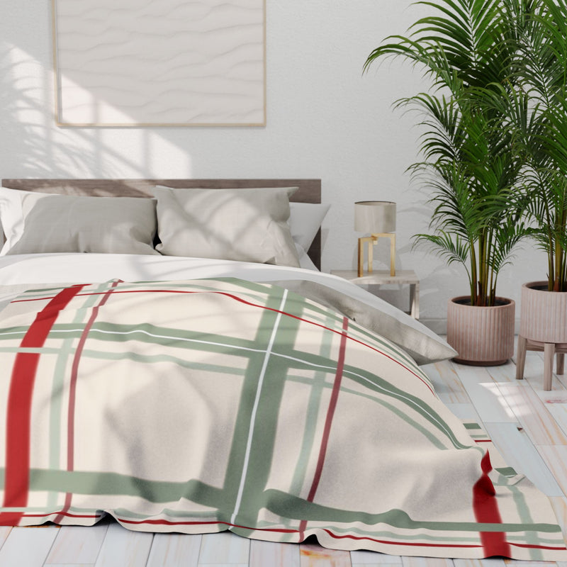 Red and Green Striped Arctic Fleece Blanket