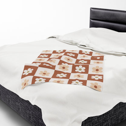 Autumn Checkered Floral Velveteen Plush Blanket