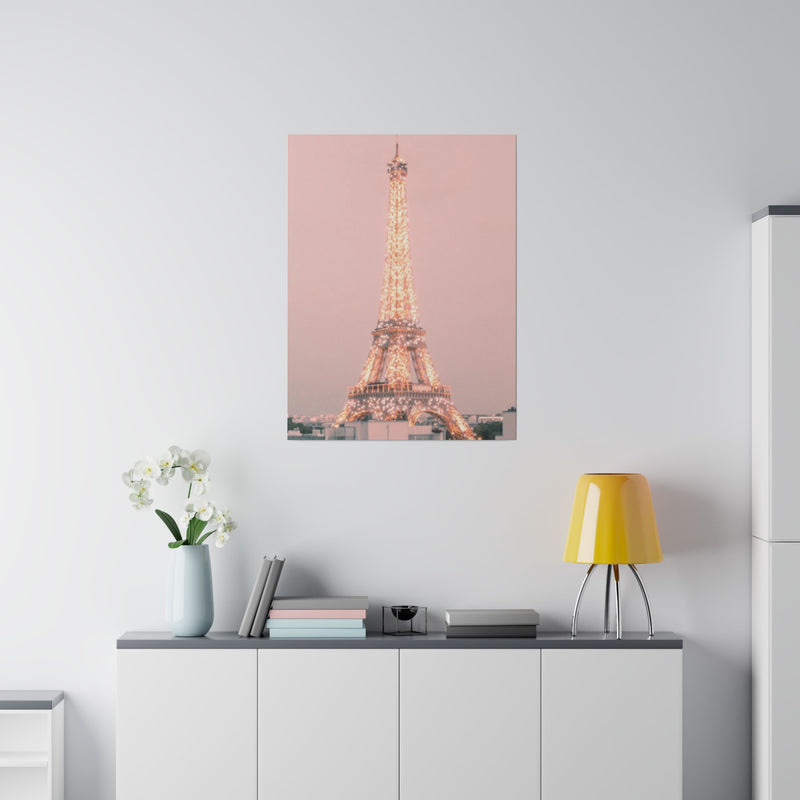 Sunset Paris Eiffel Tower Matte Canvas, Stretched