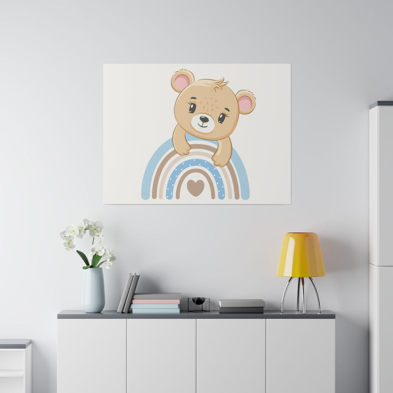 Blue Rainbow Bear Matte Canvas, Stretched