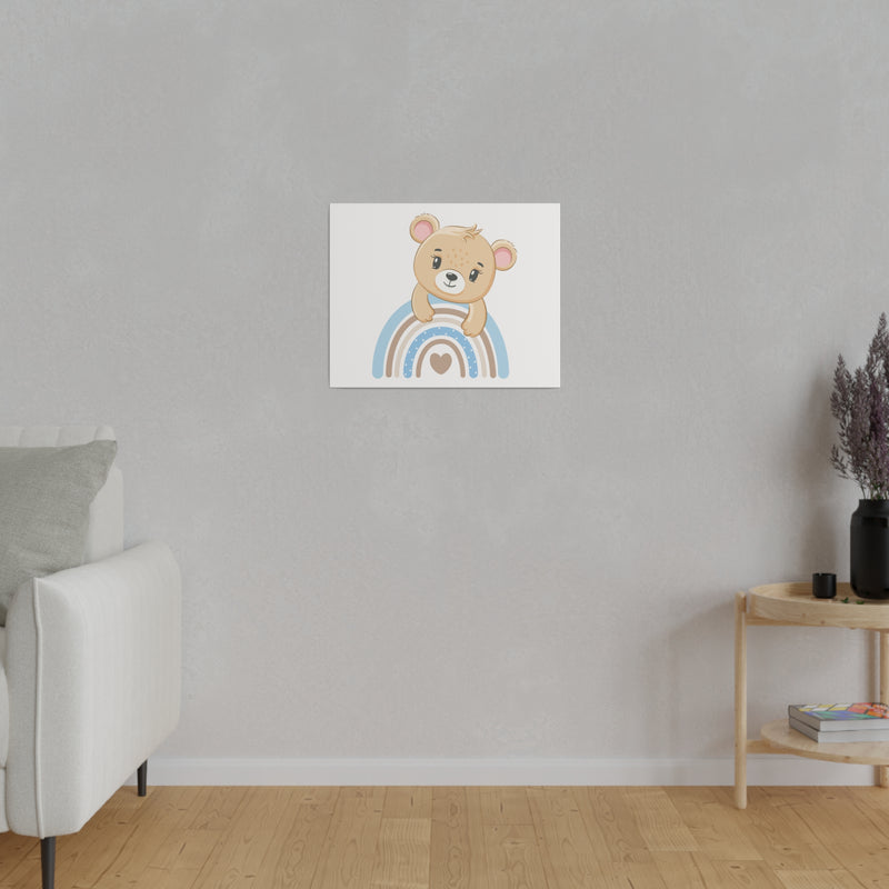 Blue Rainbow Bear Matte Canvas, Stretched