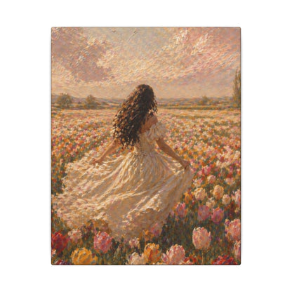 Spring Meadow Canvas Print - Woman in Lavender Field Matte Stretched Wall Art