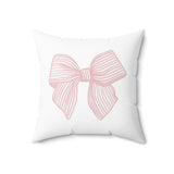 Striped Pink Bow Faux Suede Square Pillow