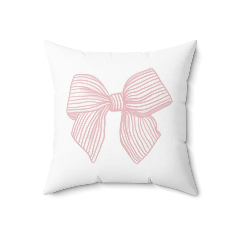 Striped Pink Bow Faux Suede Square Pillow