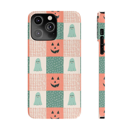 Ghost and Pumpkin Checkered Slim iPhone Case