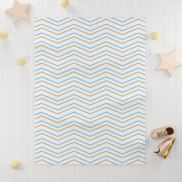 Blue Gold Zig-Zag Soft Fleece Baby Blanket