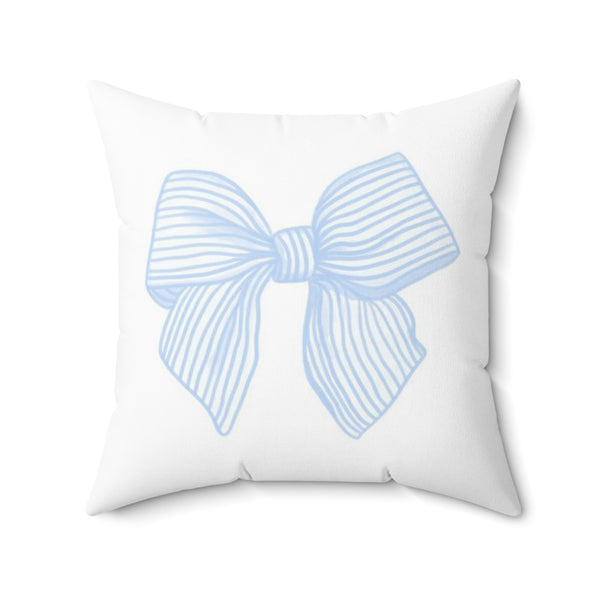 Striped Blue Bow Faux Suede Square Pillow