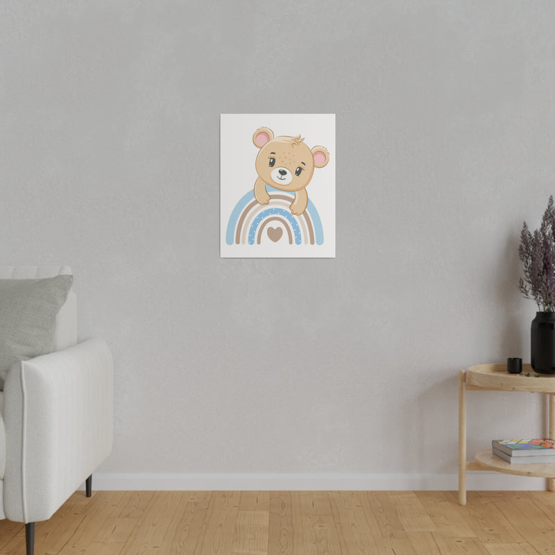 Blue Rainbow Bear Matte Canvas, Stretched