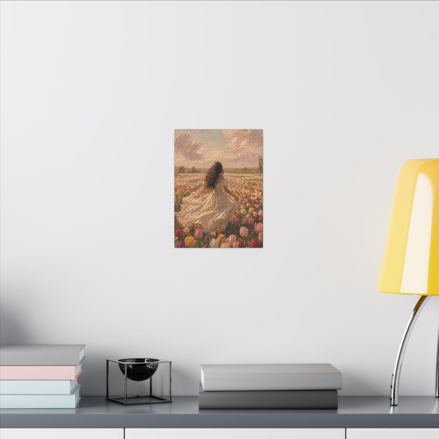 Spring Meadow Canvas Print - Woman in Lavender Field Matte Stretched Wall Art