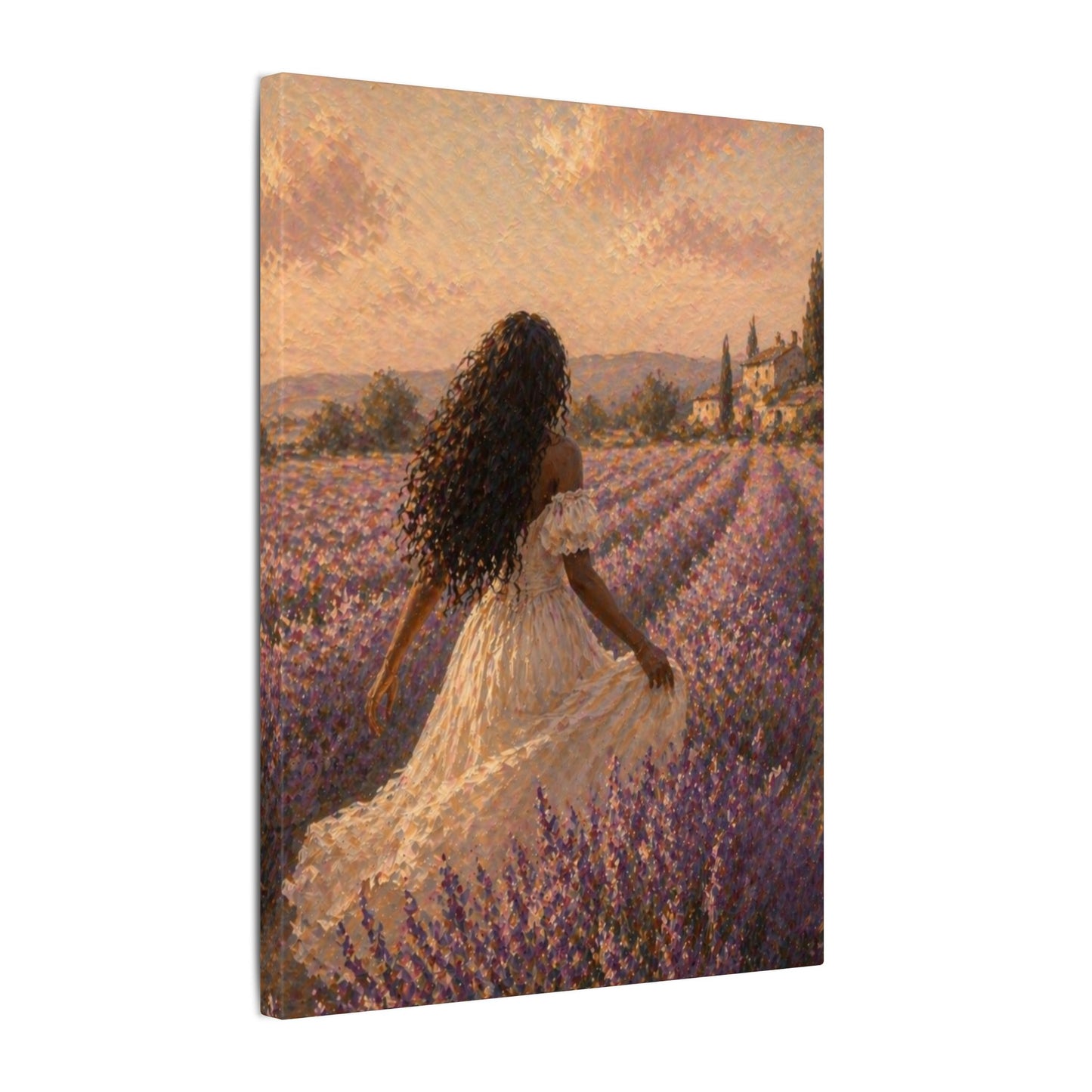 Lavender Field Canvas Print — Woman in Spring Meadow (Matte Stretched)