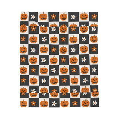 Checkered Pumpkin Florals Velveteen Plush Blanket