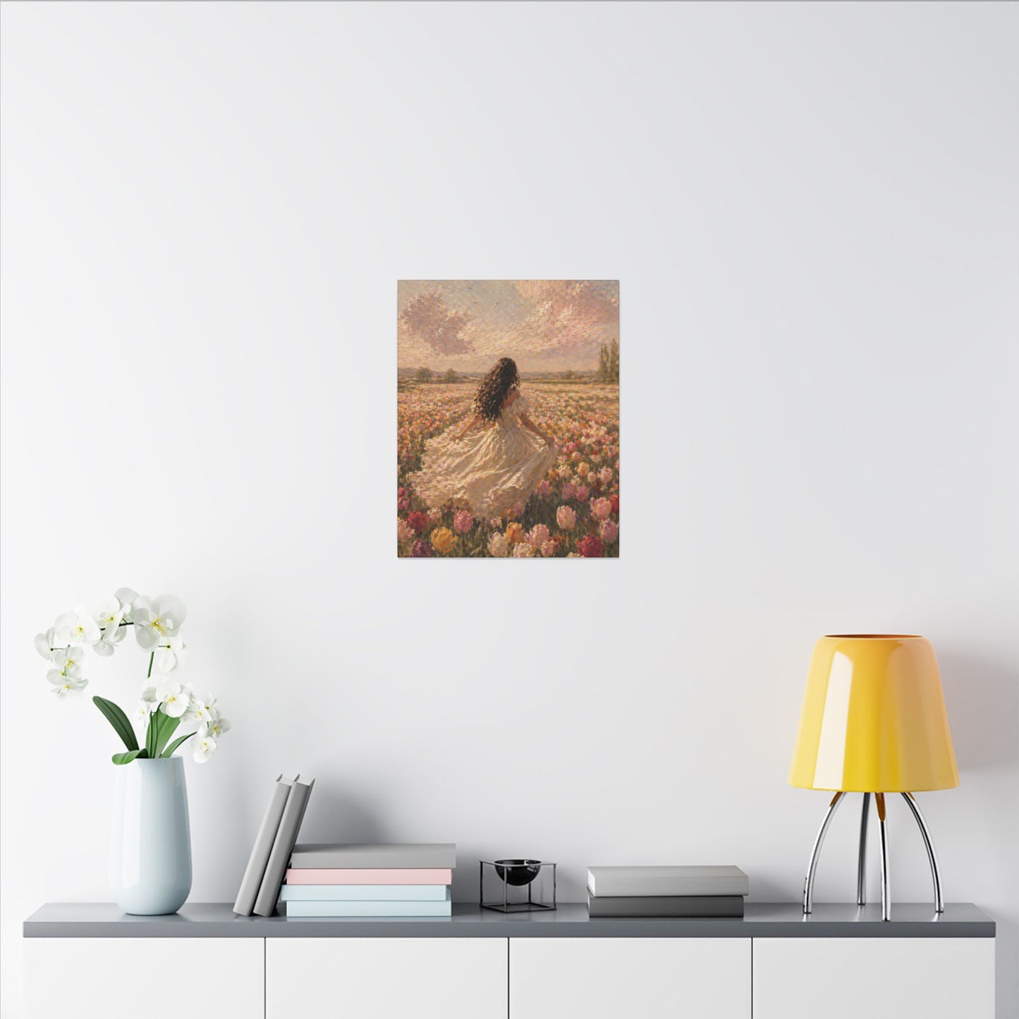 Spring Meadow Canvas Print - Woman in Lavender Field Matte Stretched Wall Art