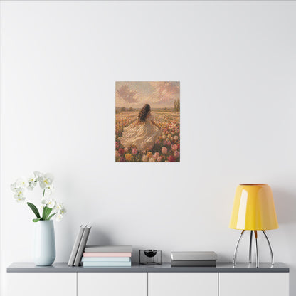 Spring Meadow Canvas Print - Woman in Lavender Field Matte Stretched Wall Art