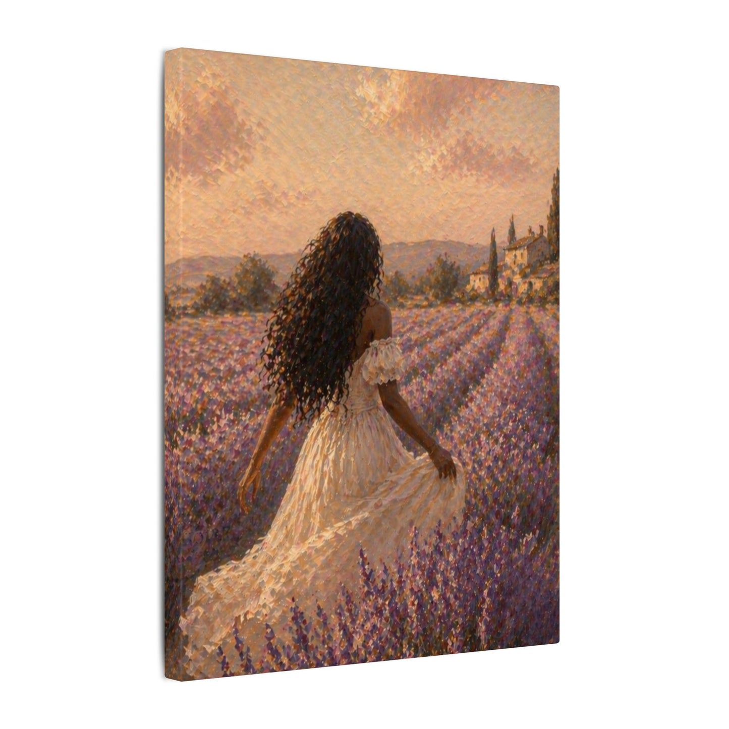 Lavender Field Canvas Print — Woman in Spring Meadow (Matte Stretched)