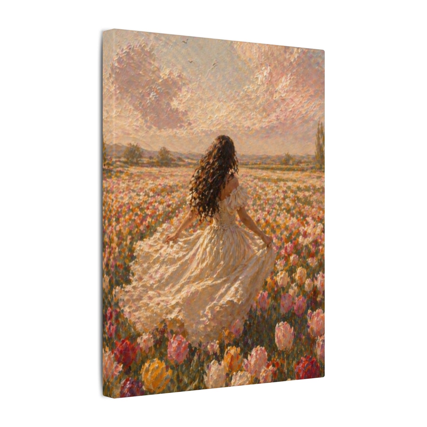 Spring Meadow Canvas Print - Woman in Lavender Field Matte Stretched Wall Art
