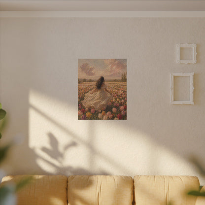 Spring Meadow Canvas Print - Woman in Lavender Field Matte Stretched Wall Art